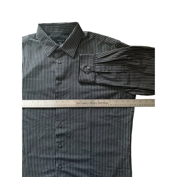Van Heusen Mens Top Dress Shirt Long Sleeve Black Striped Large 16-16.5 - Picture 6 of 12